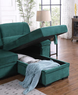 Kipling Green 97.5"W Velvet Reversible Sleeper Sectional Sofa with Chaise