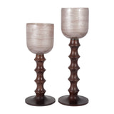 Sloat Blush Small Glass Wooden Base Hurricane