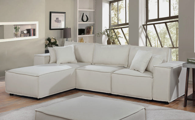 Harvey Beige 104"W Linen Sofa with Reversible Chaise