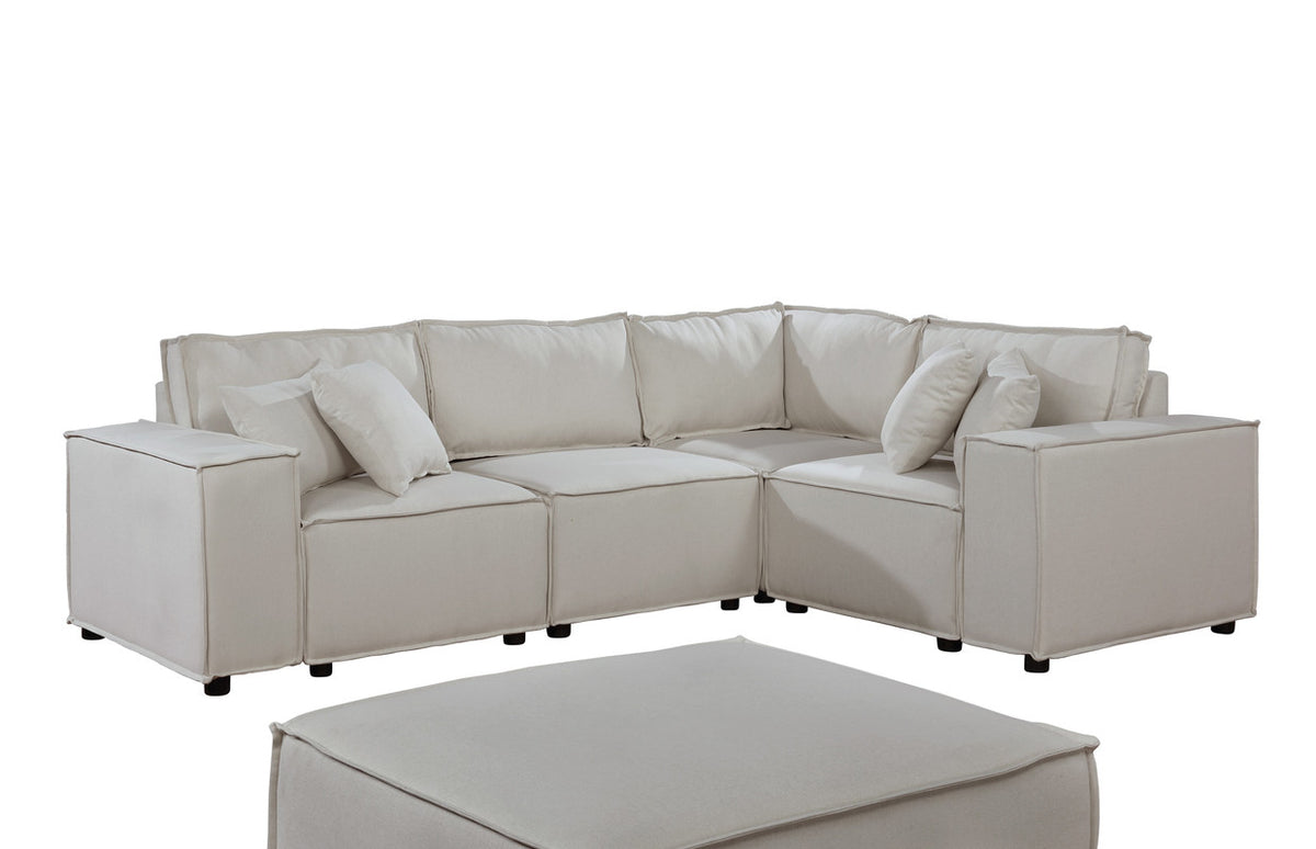 Melrose Beige 99"W Linen Modular Sectional Sofa with Ottoman