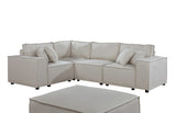 Melrose Beige 99"W Linen Modular Sectional Sofa with Ottoman
