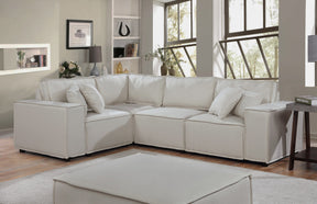 Melrose Beige 99"W Linen Modular Sectional Sofa with Ottoman