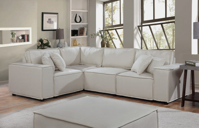 Melrose Beige 99"W Linen Modular Sectional Sofa with Ottoman