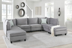 Simona Gray 120"W Velvet Modular Sectional Sofa