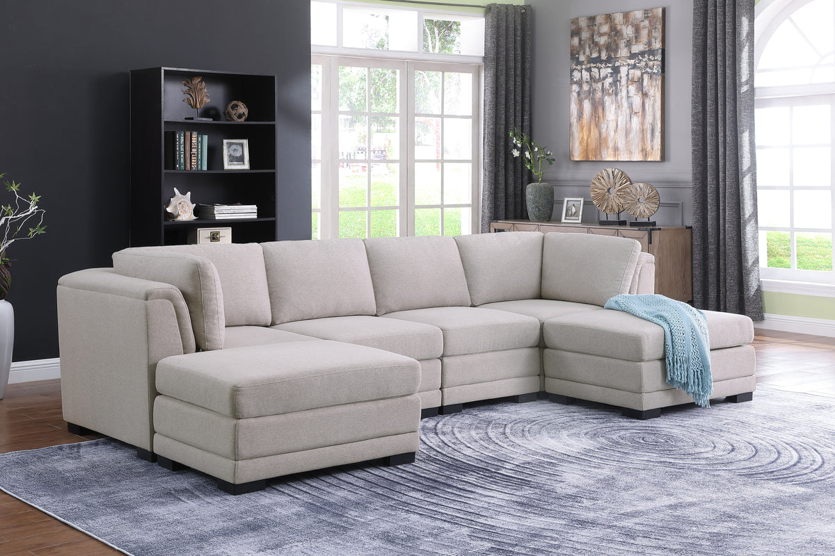 Kristin Light Gray 121.5"W Linen Reversible Sectional Sofa with 2 Ottomans