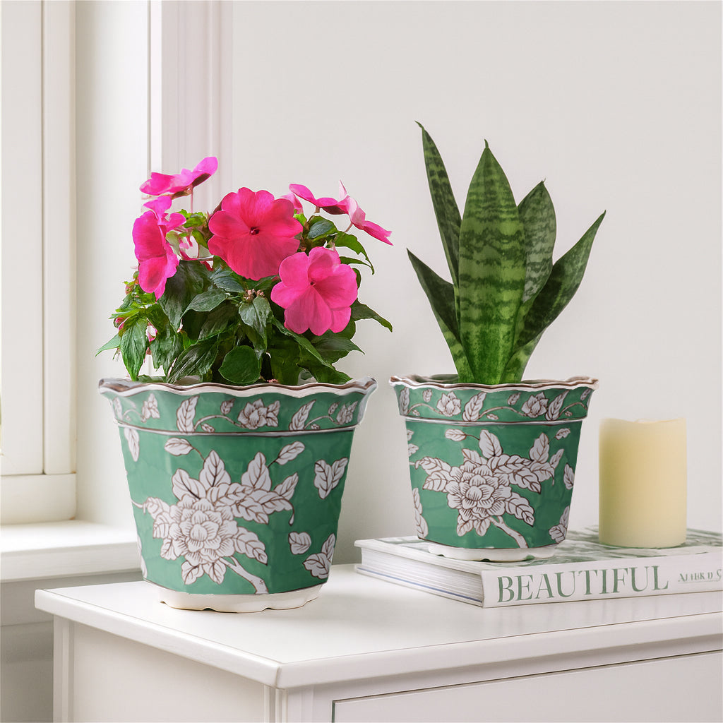 Aidenridge Green/White/Brown Planters (Set of 2)
