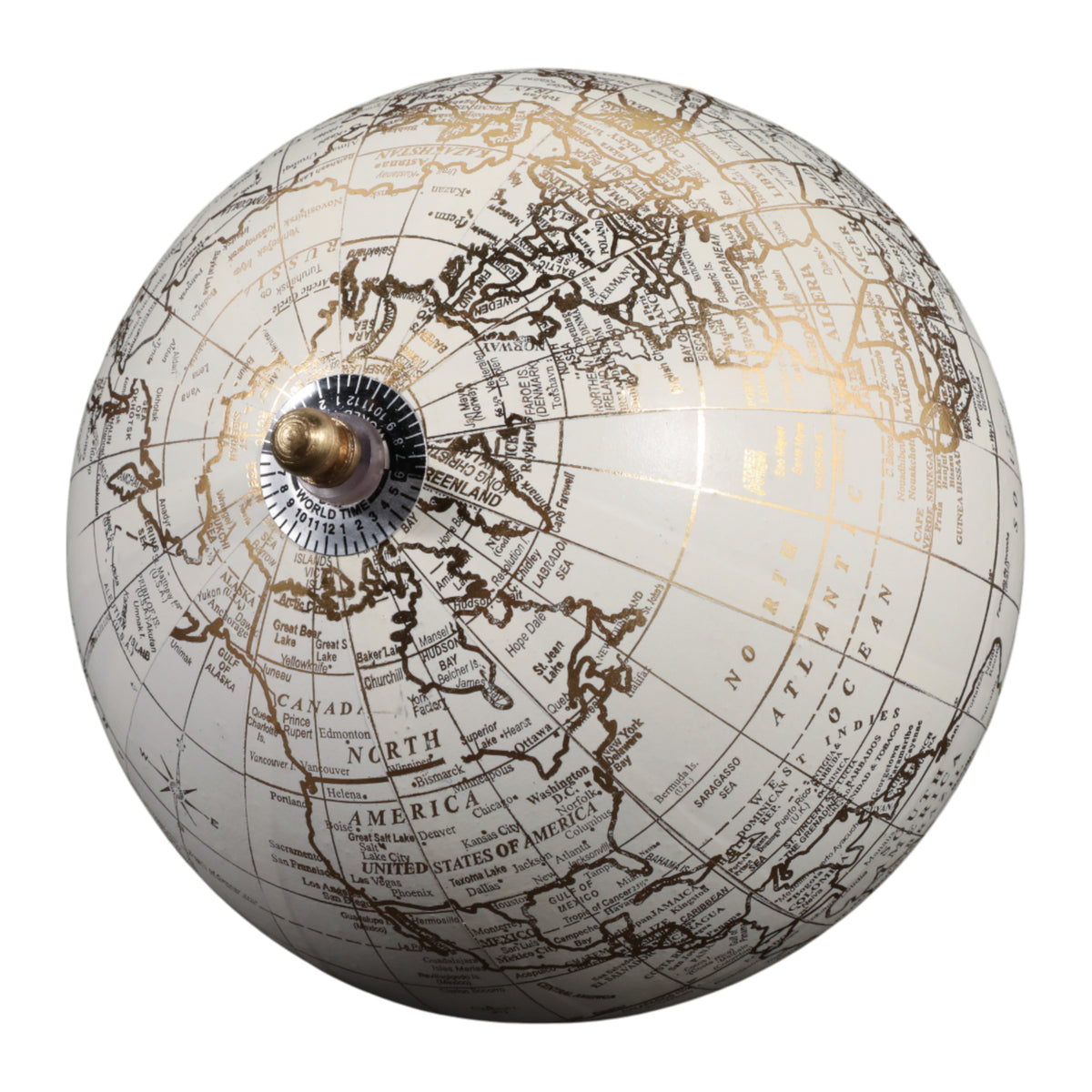 Piedra White/Gold Globe on Ridged Marble Base