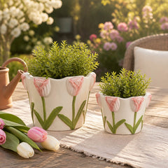 Glenbrook Multicolor Dimensional Tulips on Planters (Set of 2)