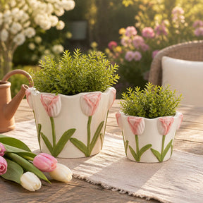 Glenbrook Multicolor Dimensional Tulips on Planters (Set of 2)