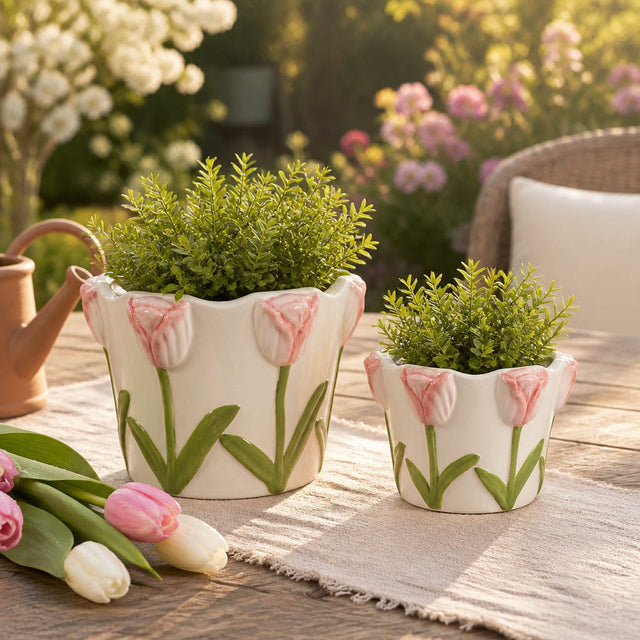 Glenbrook Multicolor Dimensional Tulips on Planters (Set of 2)