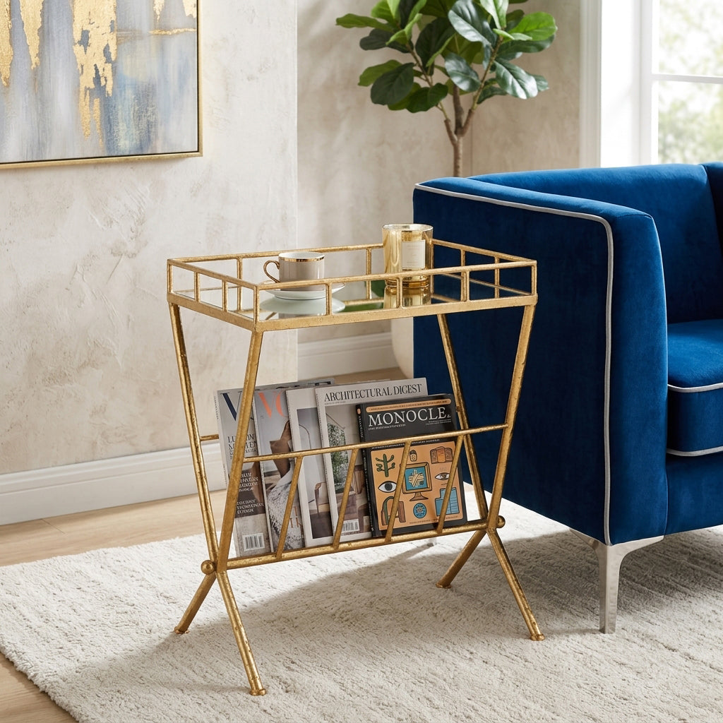 Levis Gold Accent Table with Magazine