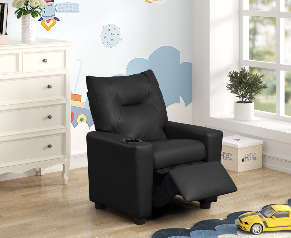 Perline Black 23"W PU Leather Kids Recliner