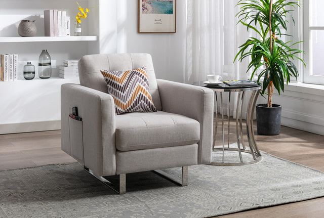 Victoria Beige 33.5"W Linen Armchair