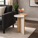 Plumas White/Natural Wood and Marble Combo Accent Table