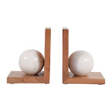 Mono Lake Natural/White Bookends with Marble Orb (Set of 2)