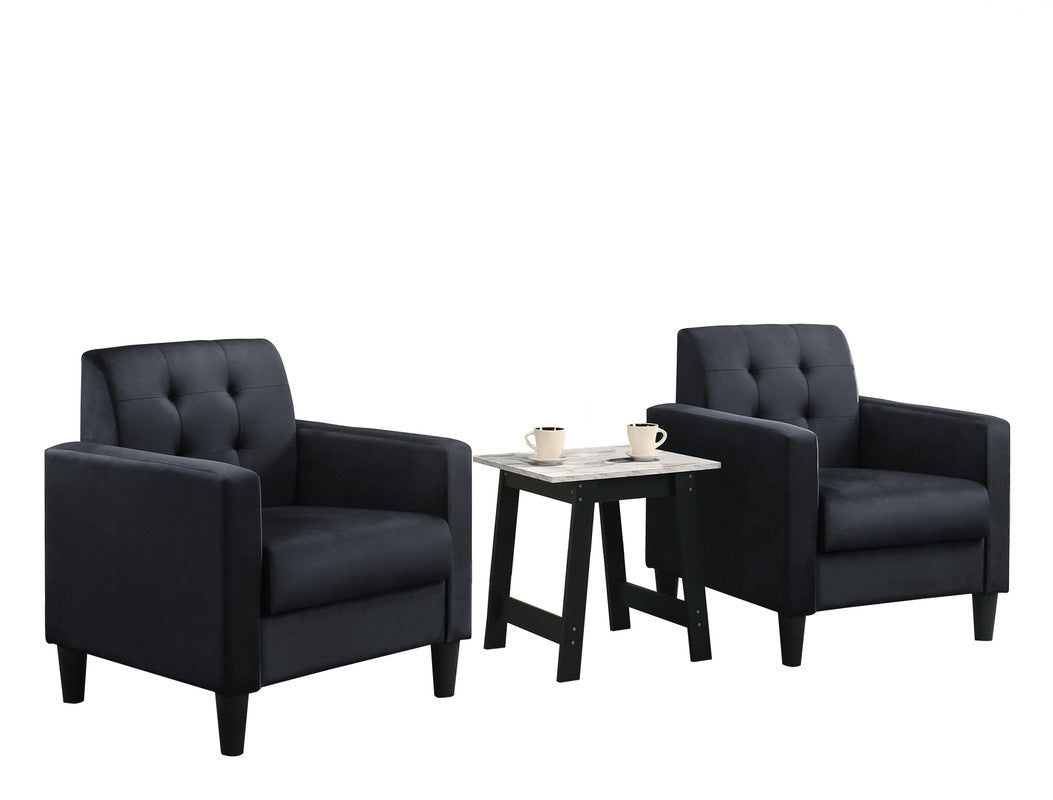 Hale Black Velvet Accent Armchairs & End Table Set