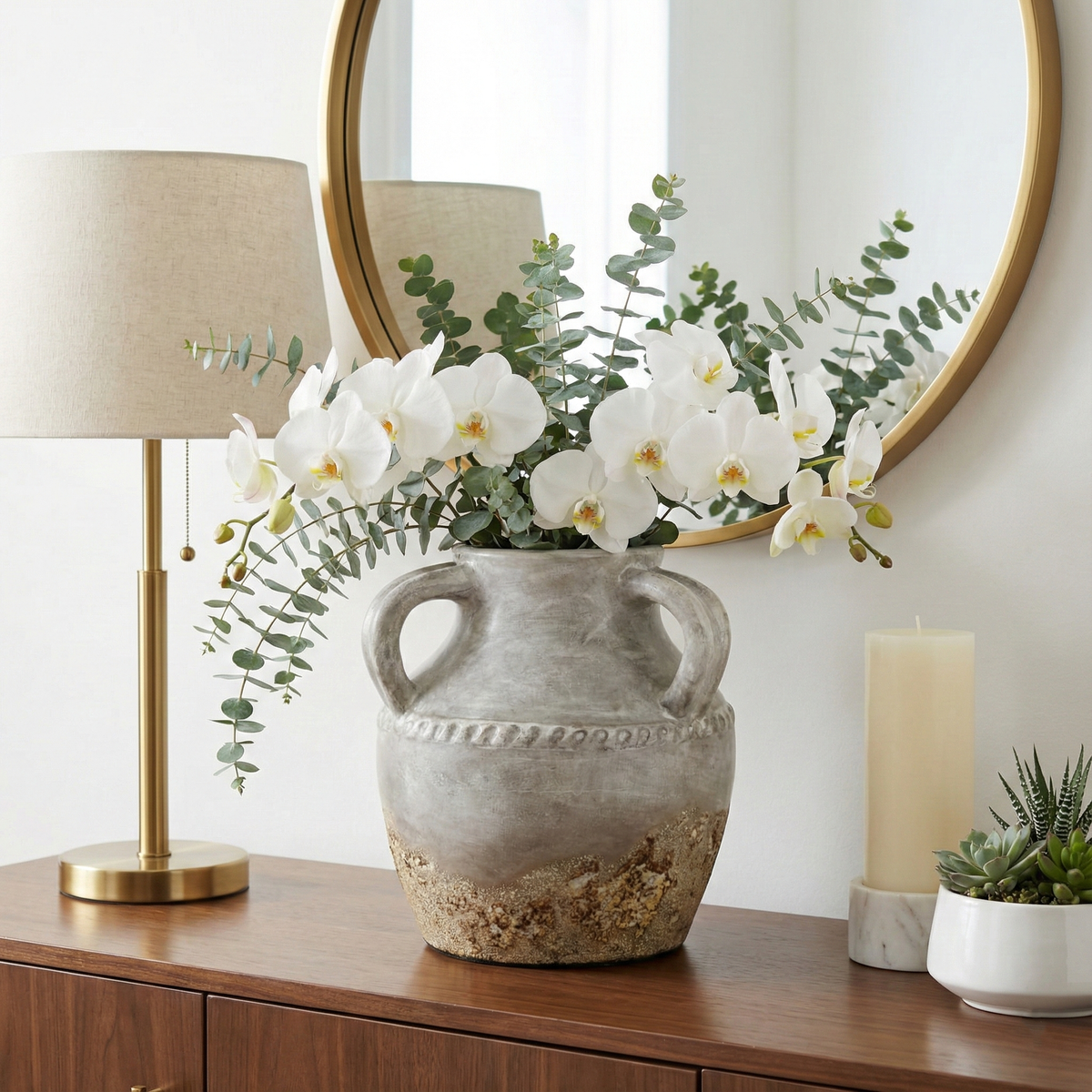 Noelwind Ivory/Tan Small Reactive Glaze Terracotta Triple Handle Jug