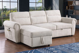 Hugo Beige 97"W Chenille Reversible Sleeper Sectional Sofa with Left-Facing Chaise