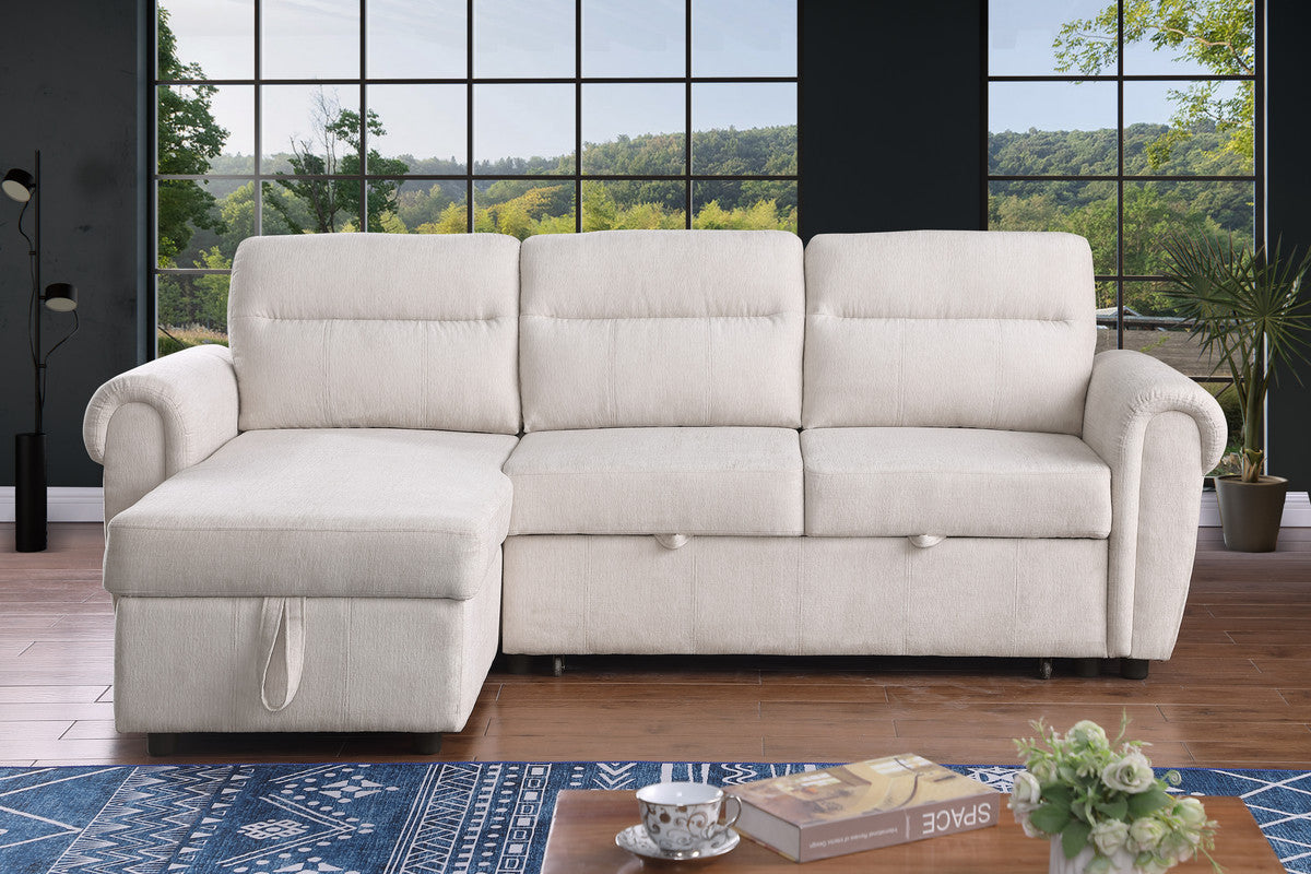 Hugo Beige 97"W Chenille Reversible Sleeper Sectional Sofa with Left-Facing Chaise