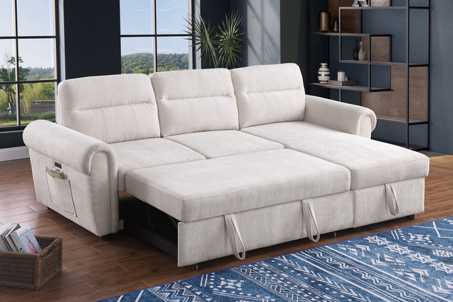 Hugo Beige 97"W Chenille Reversible Sleeper Sectional Sofa with Left-Facing Chaise