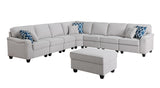 Leo Light Gray 125"W Linen 8-Piece Modular L-Shape Sectional Sofa with Ottoman