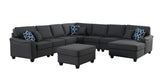 Leo Dark Gray 125"W Linen Modular L-Shape Sectional Sofa with Right-Facing Chaise & Ottoman