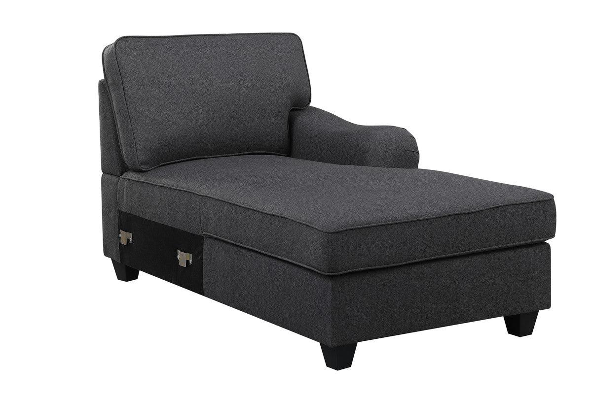 Leo Dark Gray 125"W Linen Modular L-Shape Sectional Sofa with Right-Facing Chaise & Ottoman