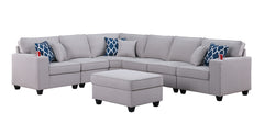 Cooper Light Gray 125"W Linen Reversible L-Shape Sectional Sofa with Ottoman