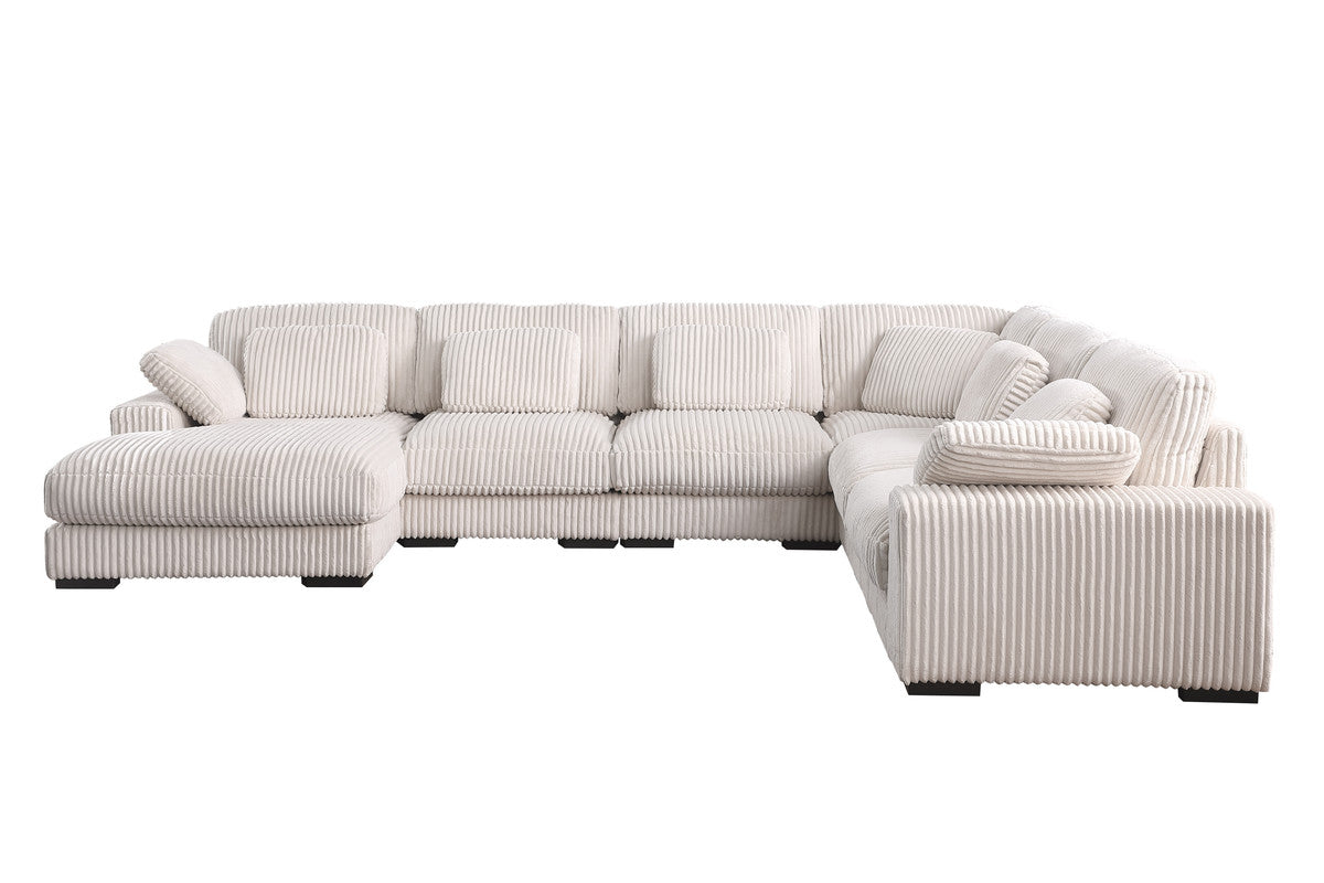 Nadine Beige 155.5"W Corduroy Modular Corner Sectional Sofa with Left-Facing Chaise