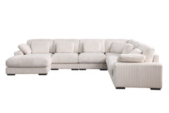 Nadine Beige 155.5"W Corduroy Modular Corner Sectional Sofa with Left-Facing Chaise