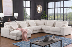 Nadine Beige 155.5"W Corduroy Modular Corner Sectional Sofa with Left-Facing Chaise