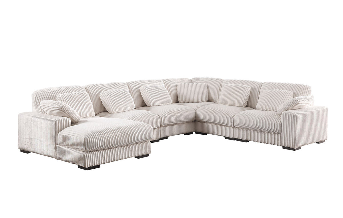 Nadine Beige 155.5"W Corduroy Modular Corner Sectional Sofa with Left-Facing Chaise