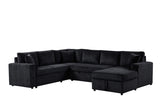 Ruxley Black 123"W Corduroy Sleeper Sectional Sofa with Right-Facing Storage Chaise