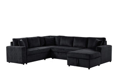Ruxley Black 123"W Corduroy Sleeper Sectional Sofa with Right-Facing Storage Chaise