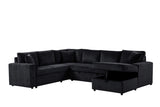 Ruxley Black 123"W Corduroy Sleeper Sectional Sofa with Right-Facing Storage Chaise