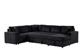 Ruxley Black 123"W Corduroy Sleeper Sectional Sofa with Right-Facing Storage Chaise