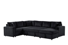 Ruxley Black 123"W Corduroy Sleeper Sectional Sofa with Right-Facing Storage Chaise