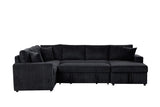 Ruxley Black 123"W Corduroy Sleeper Sectional Sofa with Right-Facing Storage Chaise