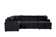 Ruxley Black 123"W Corduroy Sleeper Sectional Sofa with Right-Facing Storage Chaise