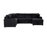 Ruxley Black 123"W Corduroy Sleeper Sectional Sofa with Right-Facing Storage Chaise