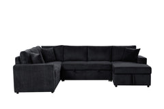 Ruxley Black 123"W Corduroy Sleeper Sectional Sofa with Right-Facing Storage Chaise