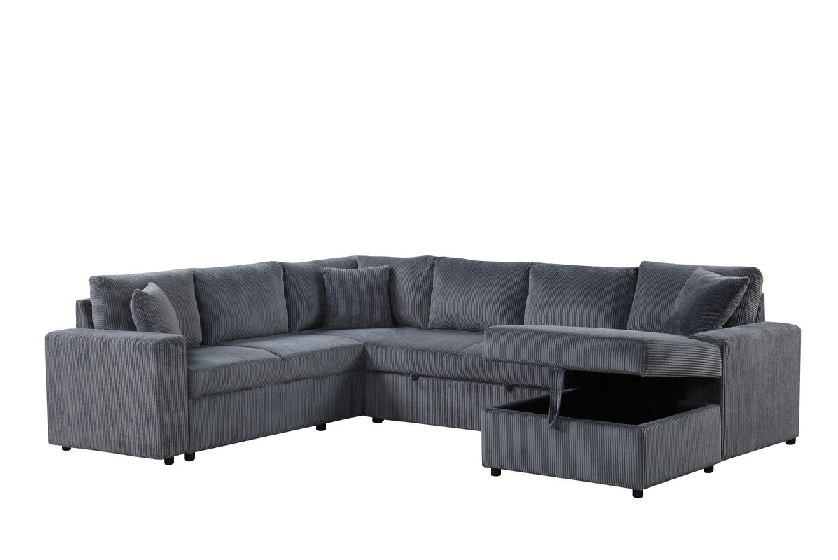 Ruxley Gray 123"W Corduroy Sleeper Sectional Sofa with Right-Facing Storage Chaise