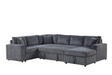 Ruxley Gray 123"W Corduroy Sleeper Sectional Sofa with Right-Facing Storage Chaise