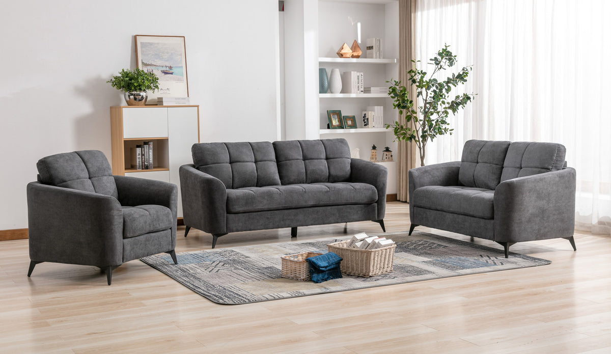Callie Gray Woven Fabric Sofa, Loveseat & Chair Set