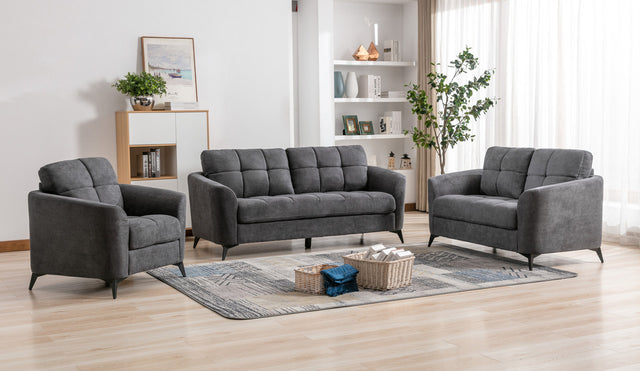 Callie Gray Woven Fabric Sofa, Loveseat & Chair Set