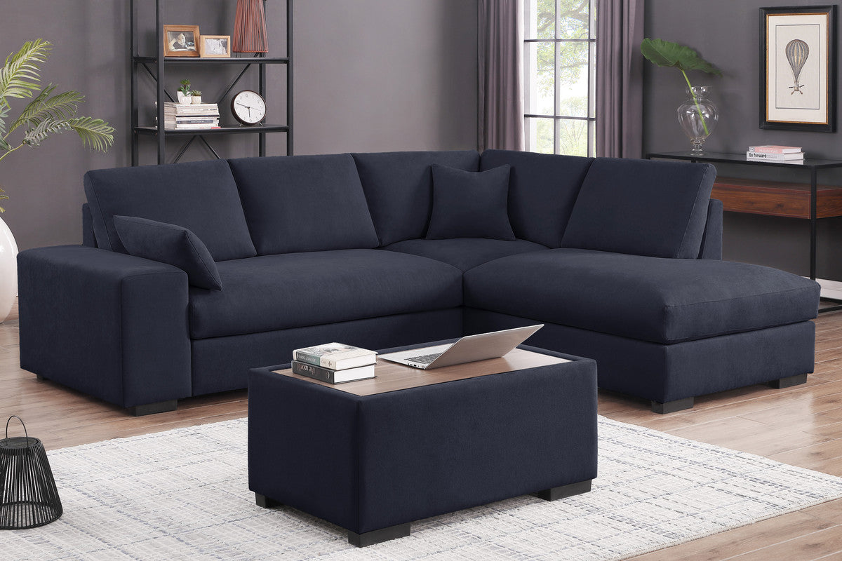 Joshua Dark Gray 100"W Woven Fabric Sectional Sofa with Right-Facing Chaise & Ottoman