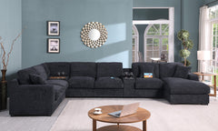 Celine Charcoal 141.5"W Chenille Corner Sectional Sofa with Right-Facing Chaise