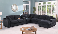 Celine Charcoal 141.5"W Chenille Corner Sectional Sofa with Right-Facing Chaise