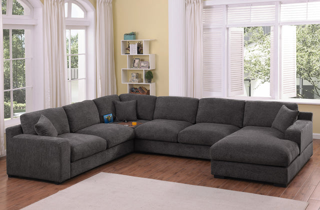 Celine Gray 128"W Chenille Corner Sectional Sofa with Right-Facing Chaise