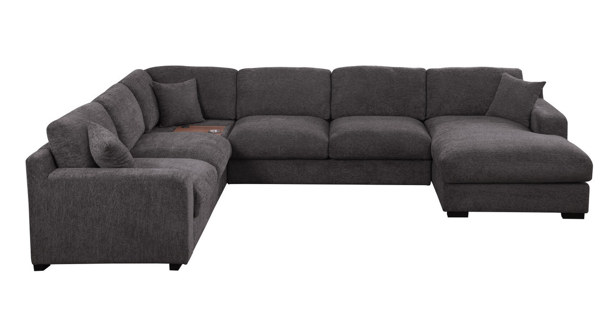 Celine Gray 128"W Chenille Corner Sectional Sofa with Right-Facing Chaise